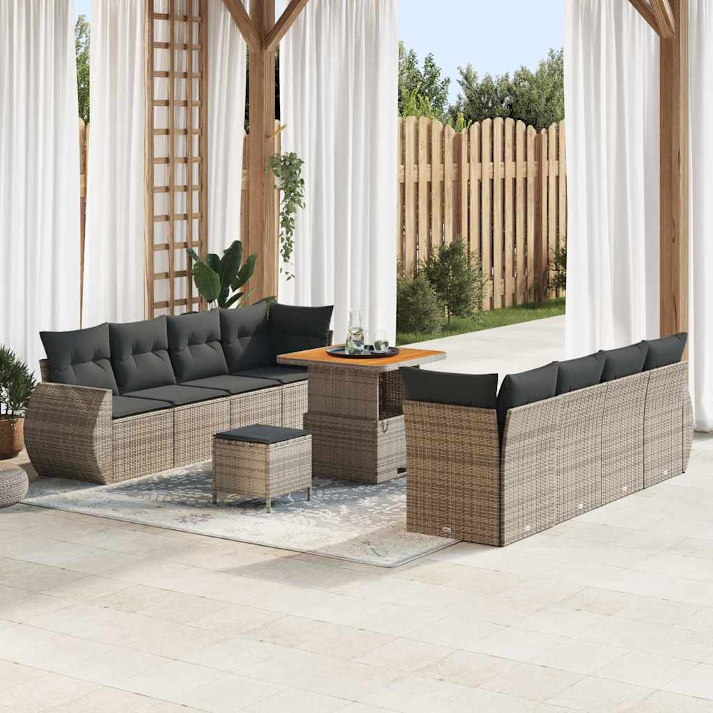 Ensemble de canapé de jardin avec coussin 11 pcs Gris polyrotin - XIOS