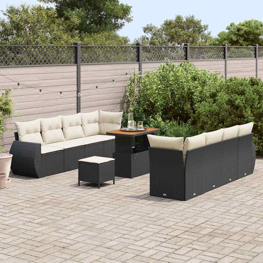 Ensemble de canapé de jardin avec coussin 11 pcs Noir polyrotin - XIOS