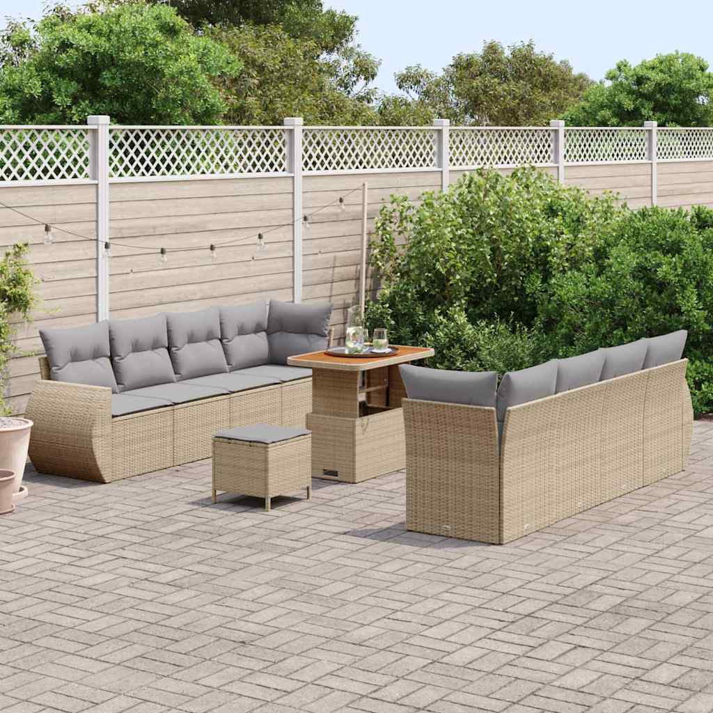 Ensemble de canapé de jardin 11 pcs Beige polyrotin - XIOS