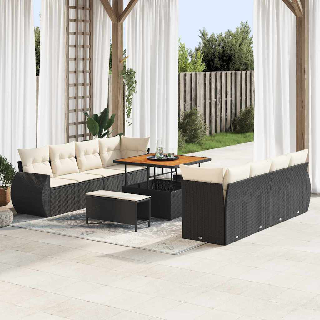 Ensemble de canapé de jardin avec coussin 11 pcs Noir polyrotin - XIOS