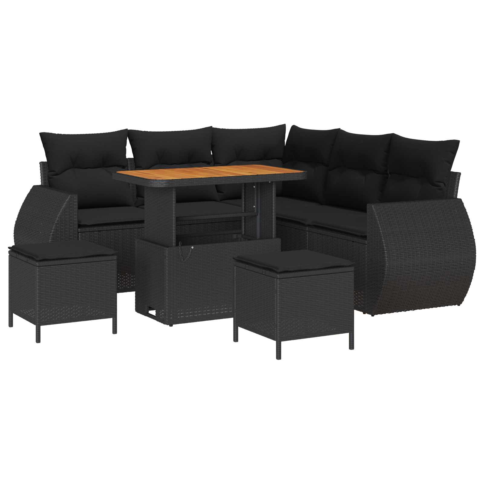 Ensemble de canapé de jardin 8 pc Noir polyrotin