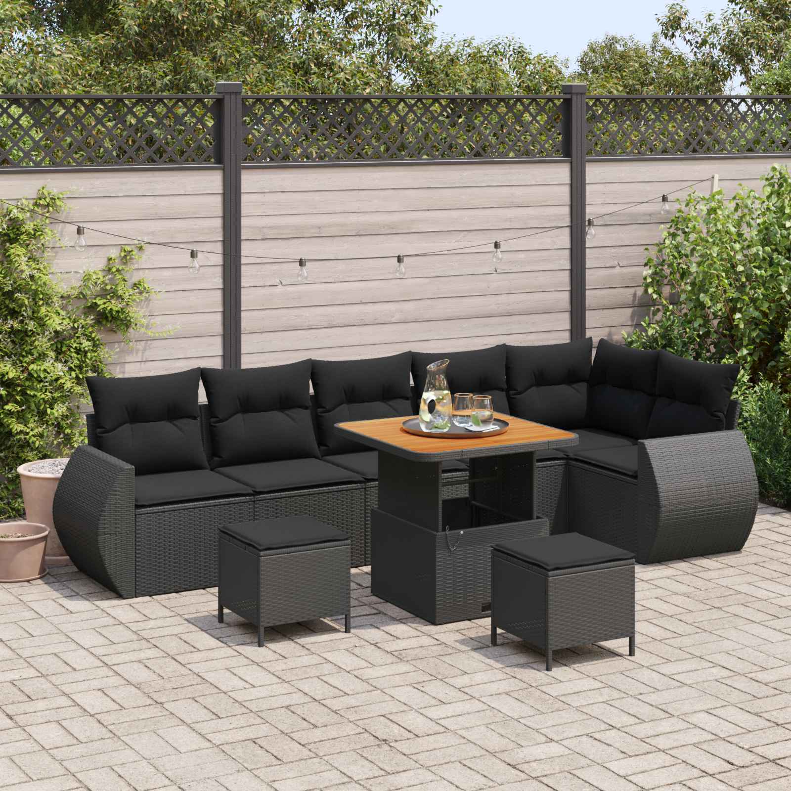 Ensemble de canapé de jardin 9 pcs Noir polyrotin - XIOS