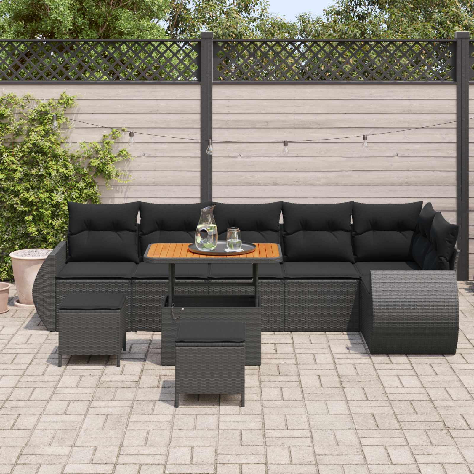 Ensemble de canapé de jardin 9 pcs Noir polyrotin - XIOS