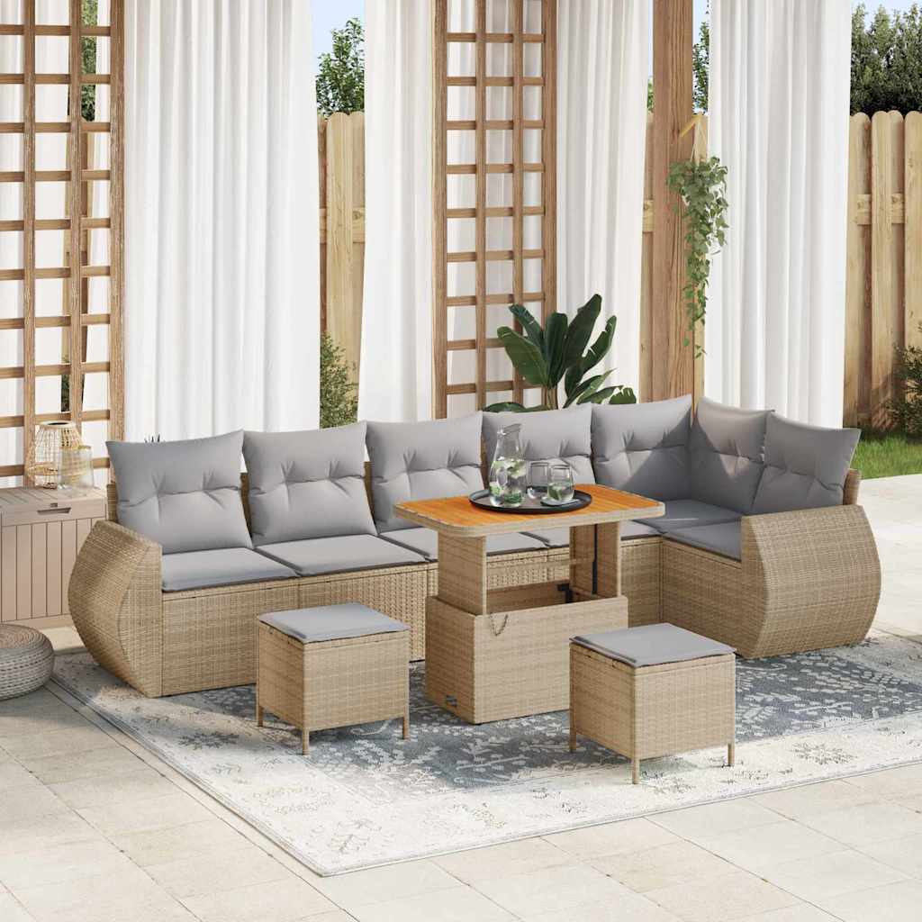Ensemble de canapé de jardin 9 pcs Beige polyrotin - XIOS