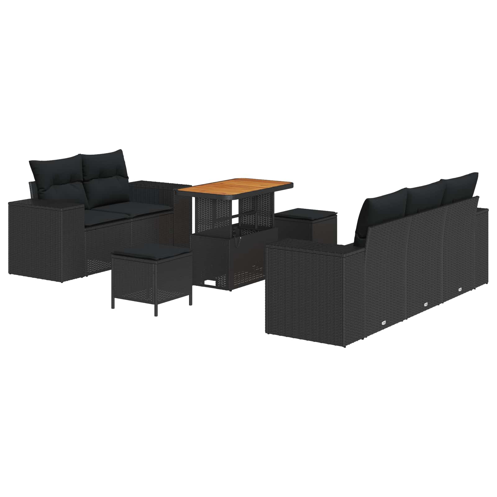 Ensemble de canapé de jardin 8 pcs Noir polyrotin