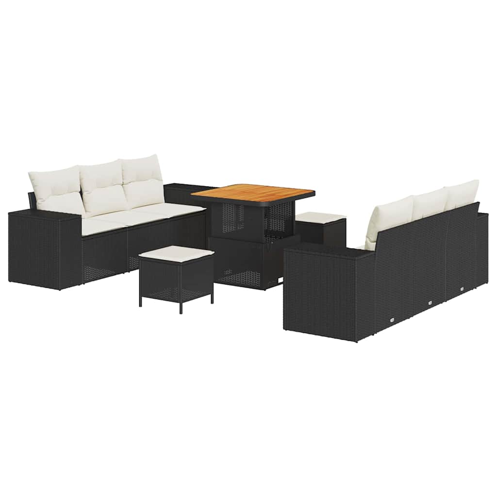 Ensemble de canapé de jardin avec coussin 9 pcs Noir Poly rotin - XIOS