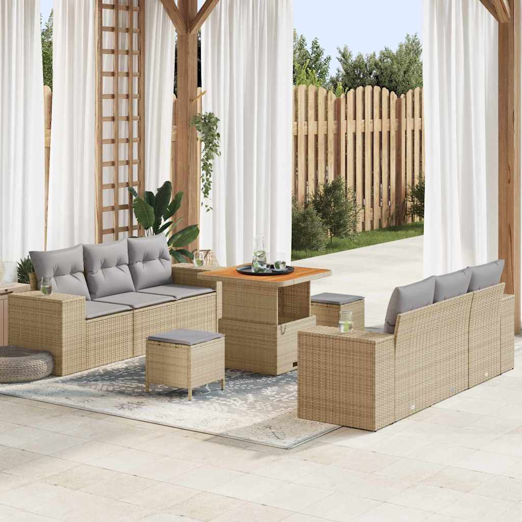 Ensemble de canapé de jardin 9 pcs Beige Poly rotin - XIOS