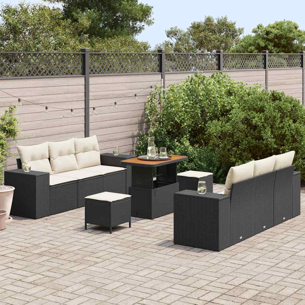 Ensemble de canapé de jardin 9 pcs Noir Poly rotin - XIOS