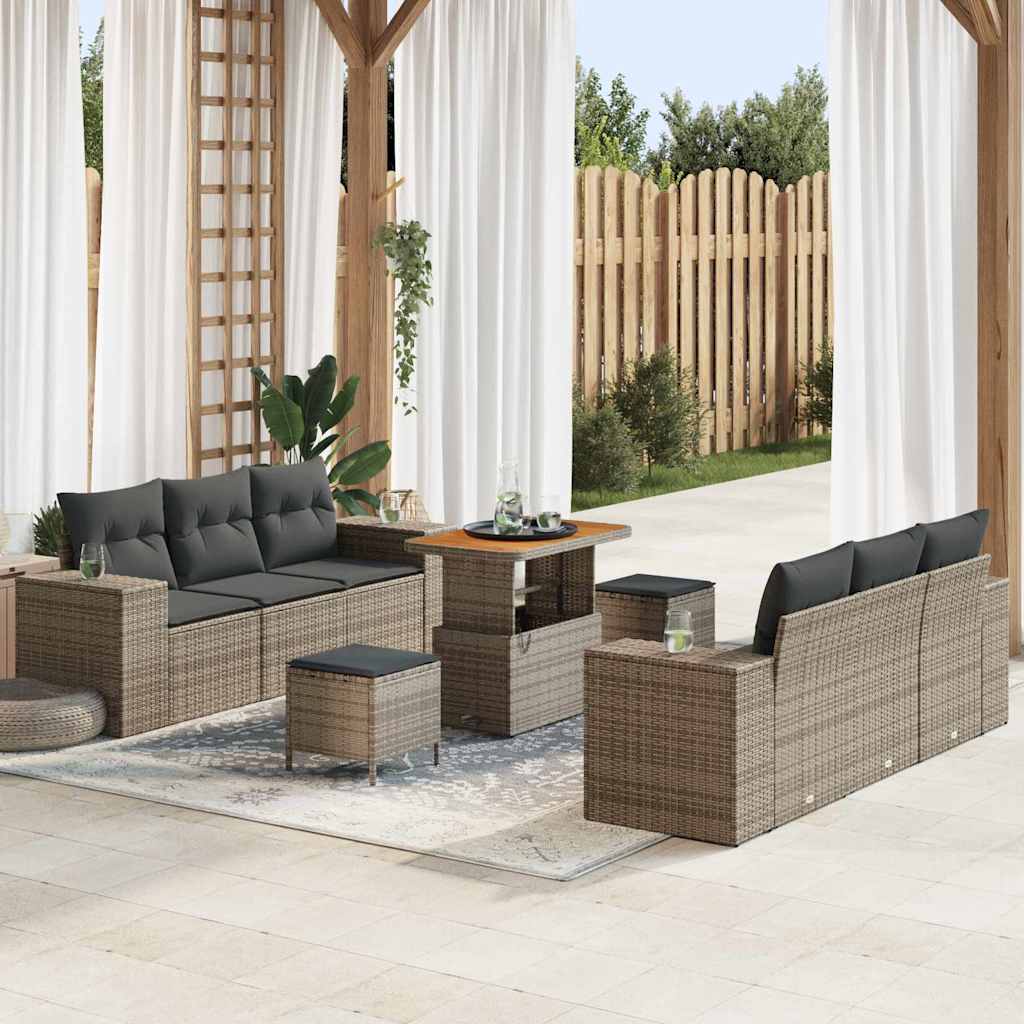 Ensemble de canapé de jardin 9 pcs Gris Poly rotin - XIOS