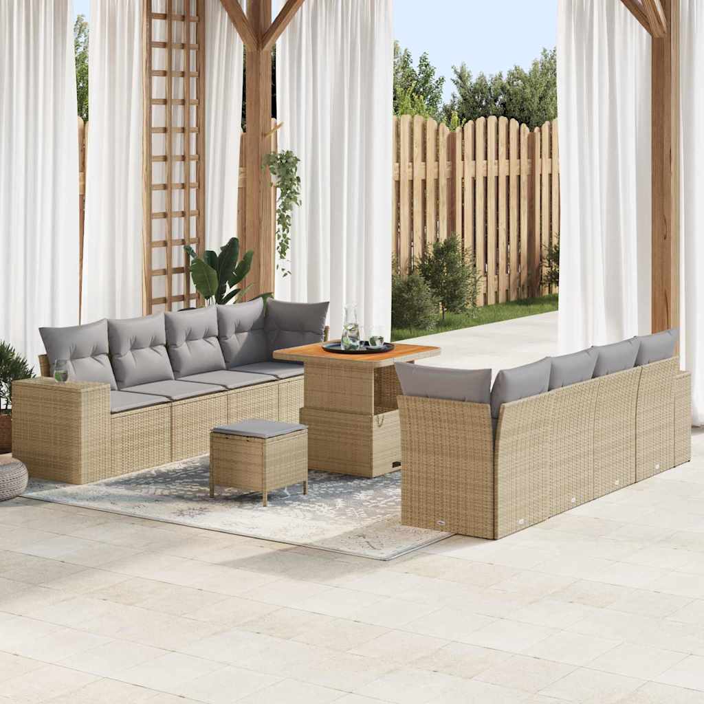 Ensemble de canapé de jardin 11 pcs Beige polyrotin - XIOS