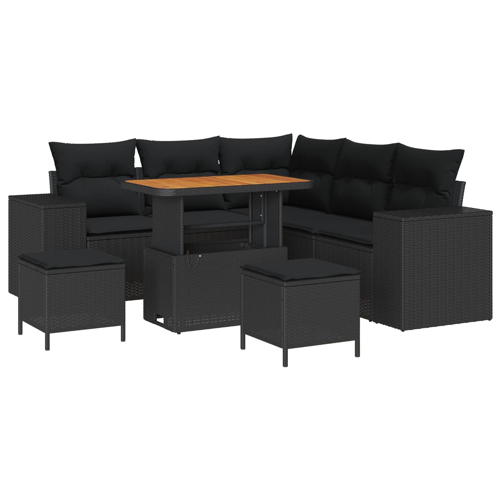 Ensemble de canapé de jardin 8 pc Noir polyrotin