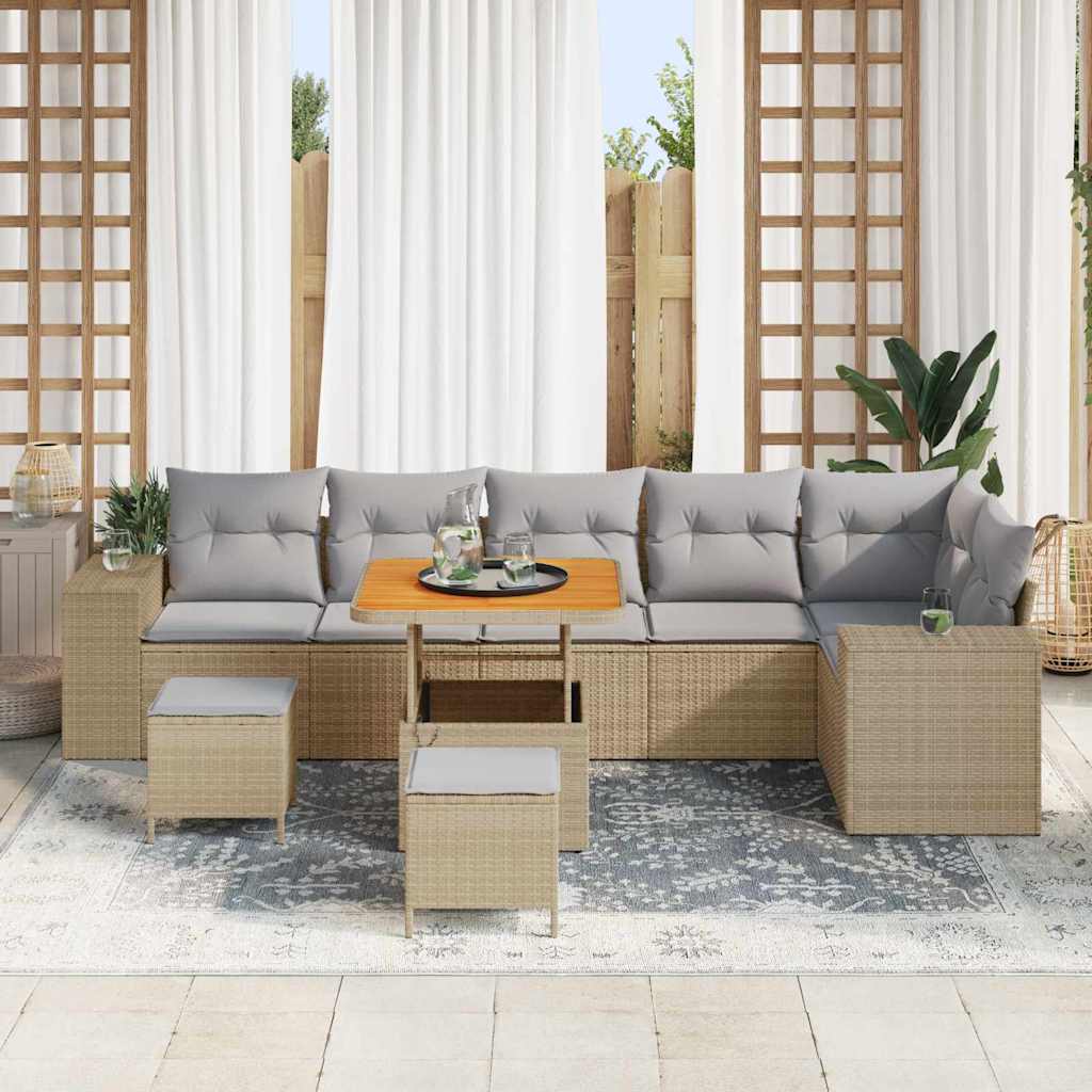 Ensemble de canapé de jardin avec coussin 9 pcs Beige polyrotin - XIOS