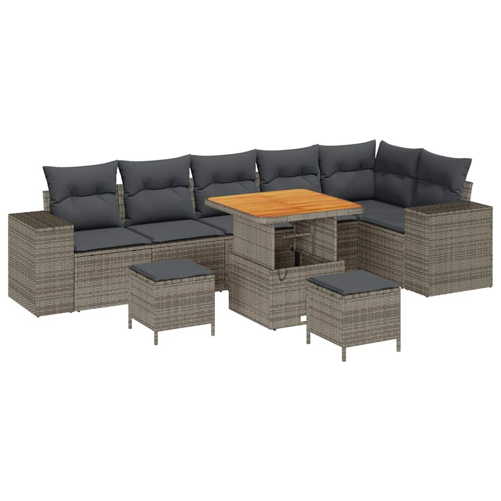 Ensemble de canapé de jardin avec coussin 9 pcs Gris polyrotin - XIOS