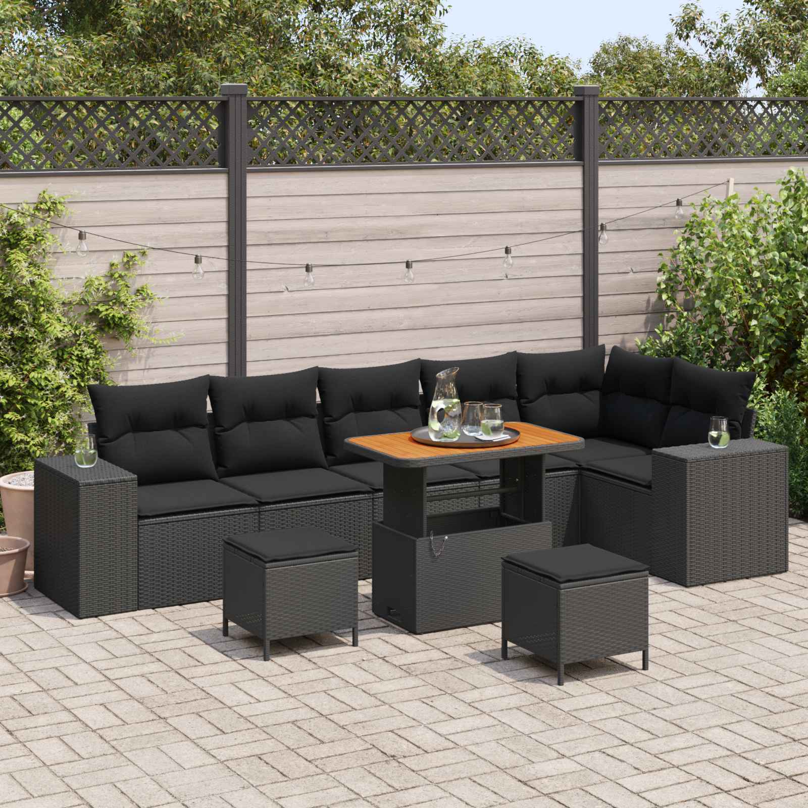 Ensemble de canapé de jardin avec coussin 9 pcs Noir polyrotin - XIOS