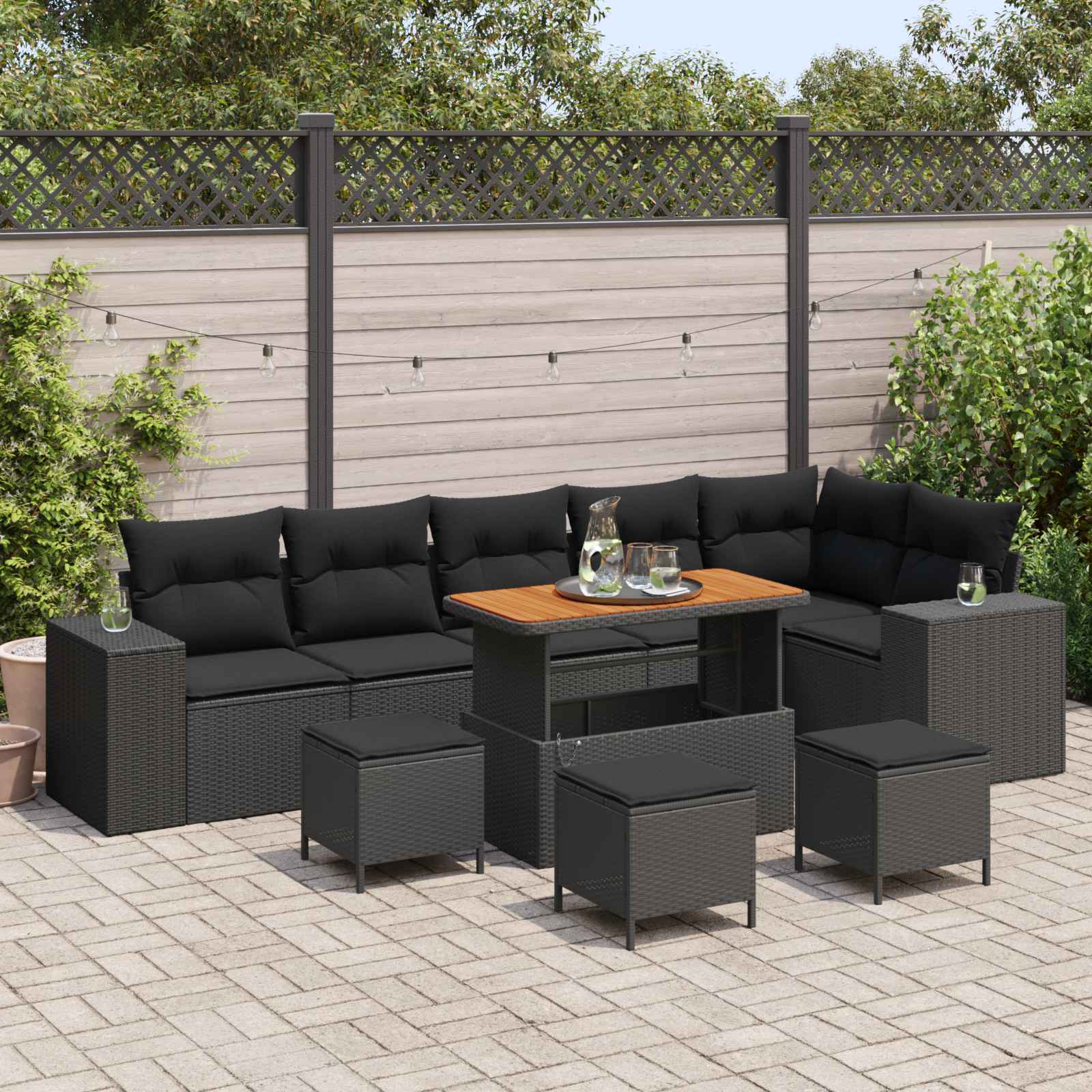 Ensemble de canapé de jardin avec coussin 10 pcs Noir polyrotin - XIOS
