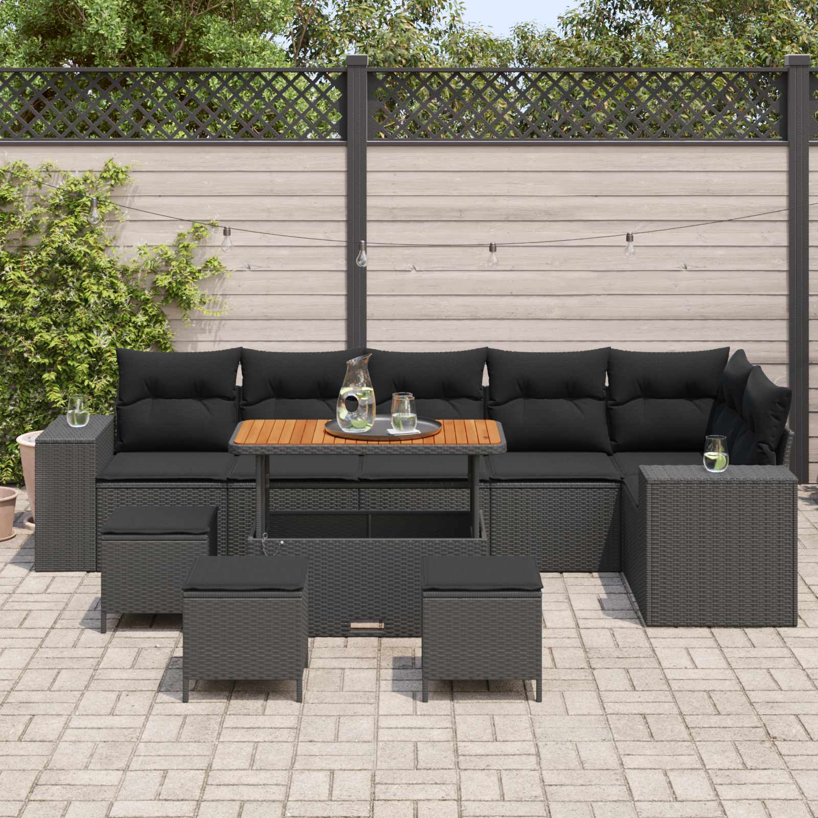 Ensemble de canapé de jardin avec coussin 10 pcs Noir polyrotin - XIOS