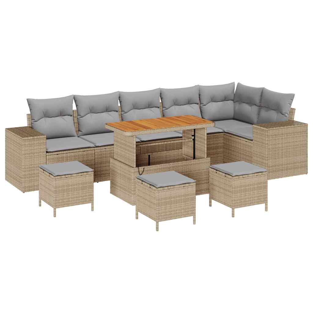 Ensemble de canapé de jardin 10 pcs Beige polyrotin