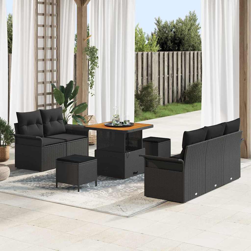 Ensemble de canapé de jardin 8 pc Noir polyrotin
