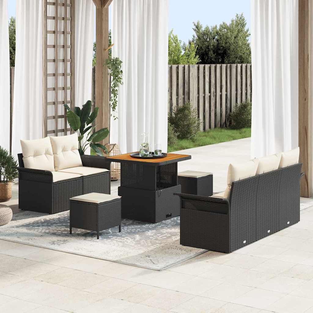 Ensemble de canapé de jardin avec coussin 8 pcs Noir polyrotin - XIOS