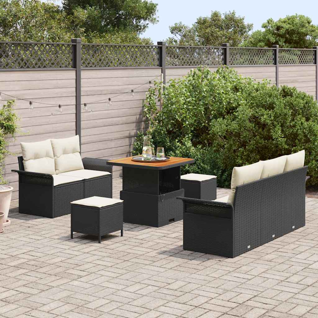 Ensemble de canapé de jardin avec coussin 8 pcs Noir polyrotin - XIOS