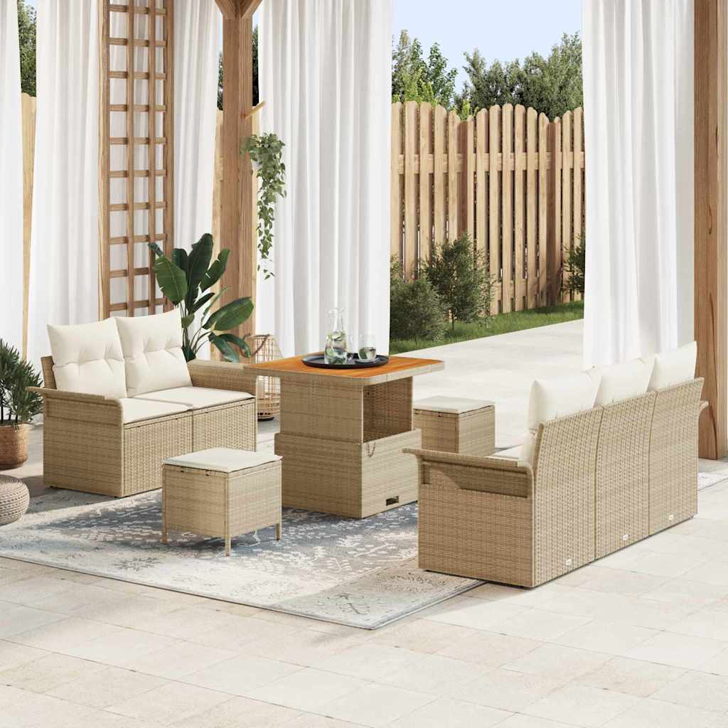 Ensemble de canapé de jardin avec coussin 8 pcs Beige polyrotin