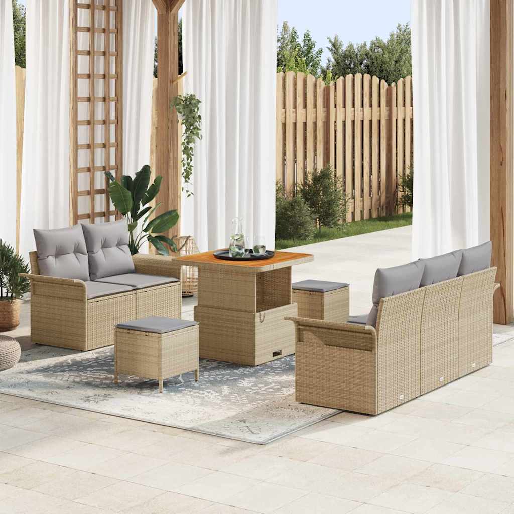 Ensemble de canapé de jardin avec coussin 8 pcs Beige polyrotin - XIOS