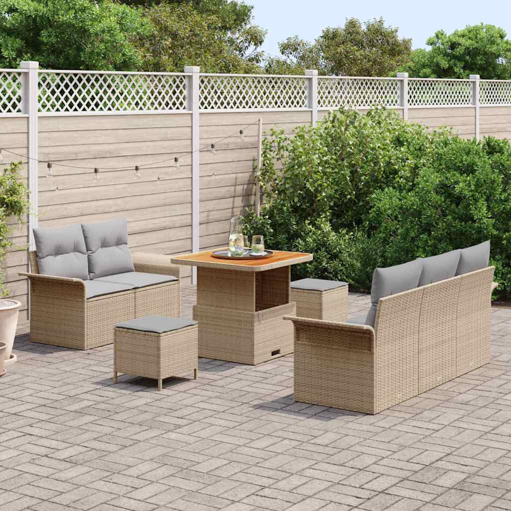 Ensemble de canapé de jardin avec coussin 8 pcs Beige polyrotin - XIOS