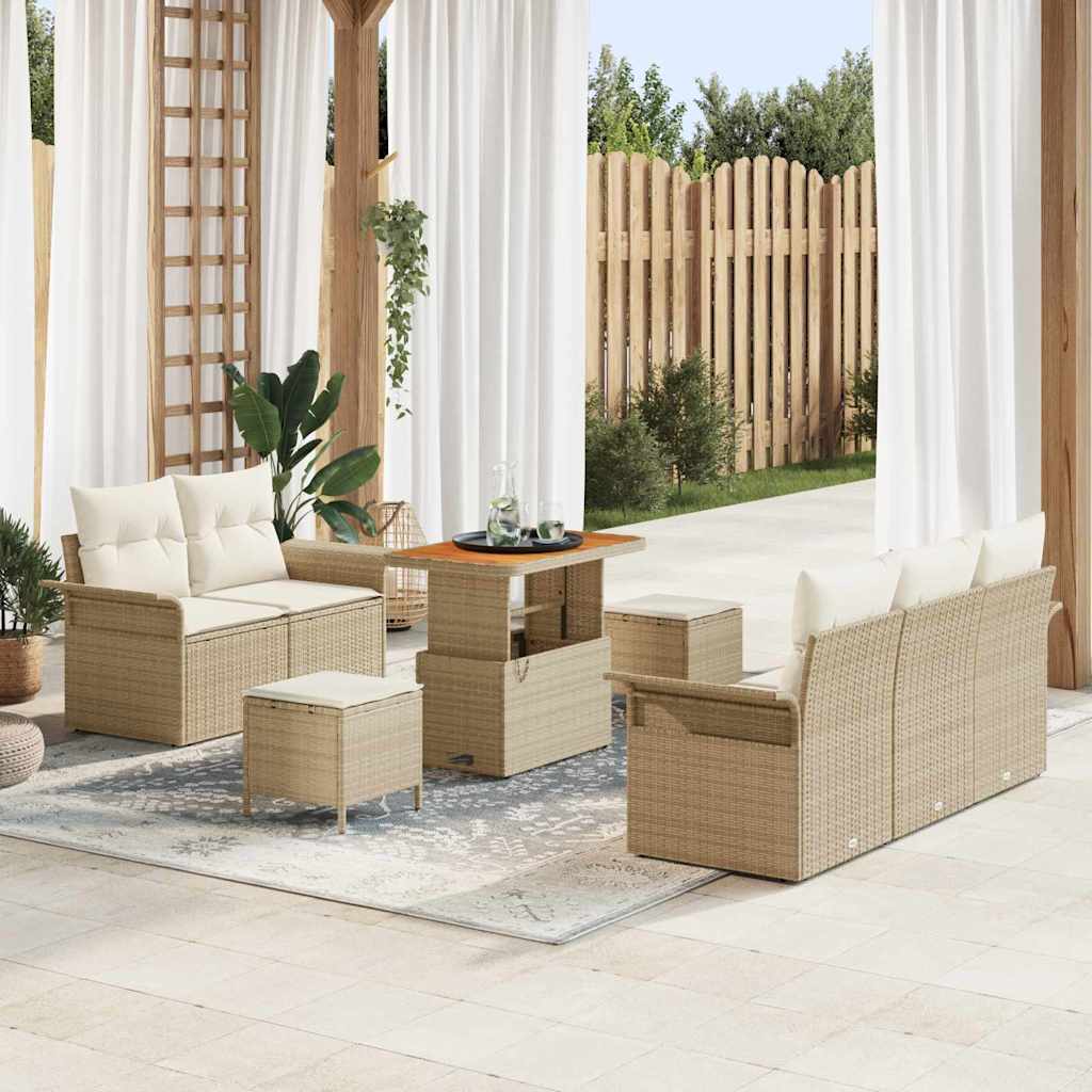 Ensemble de canapé de jardin avec coussin 8 pcs Beige polyrotin