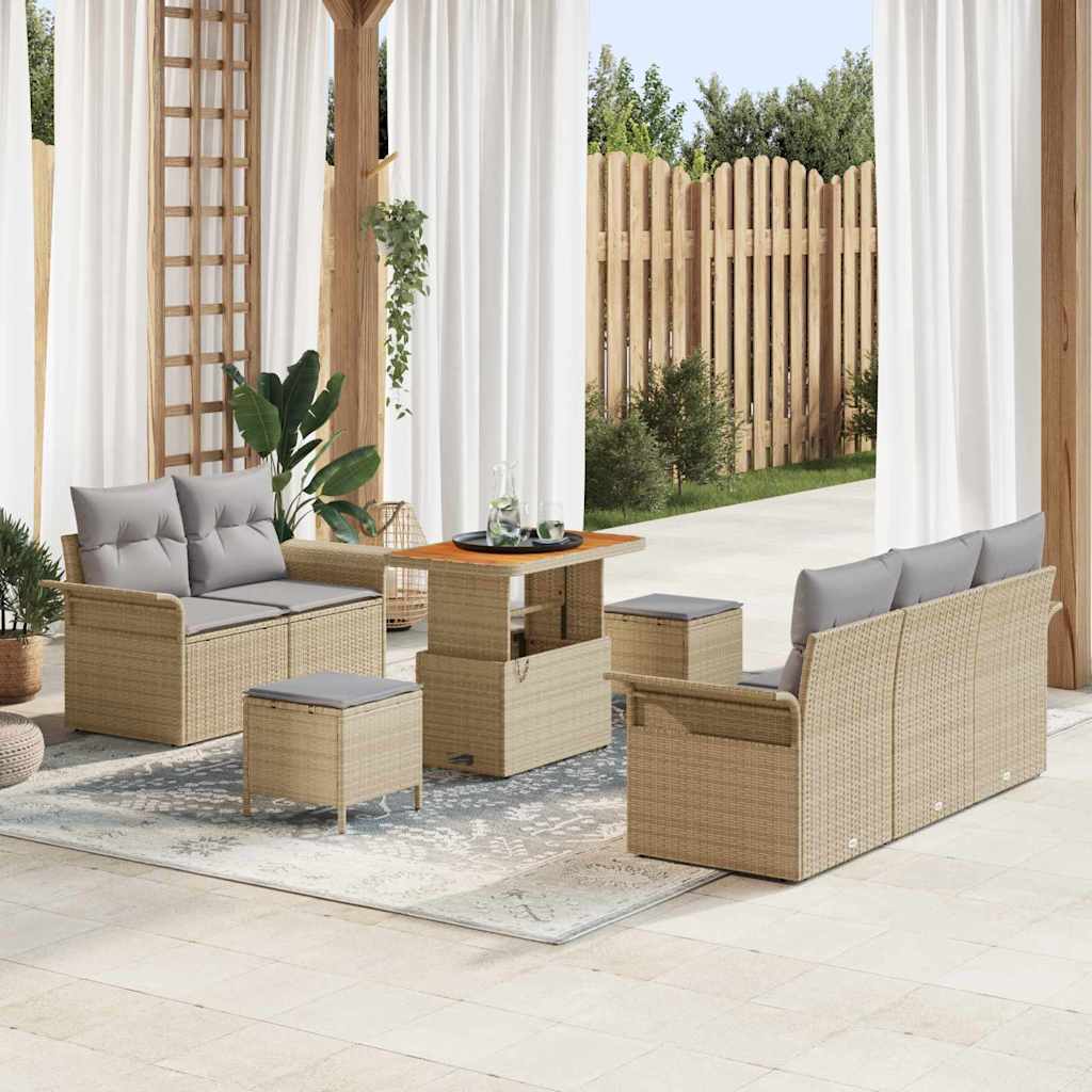 Ensemble de canapé de jardin avec coussin 8 pcs Beige polyrotin - XIOS