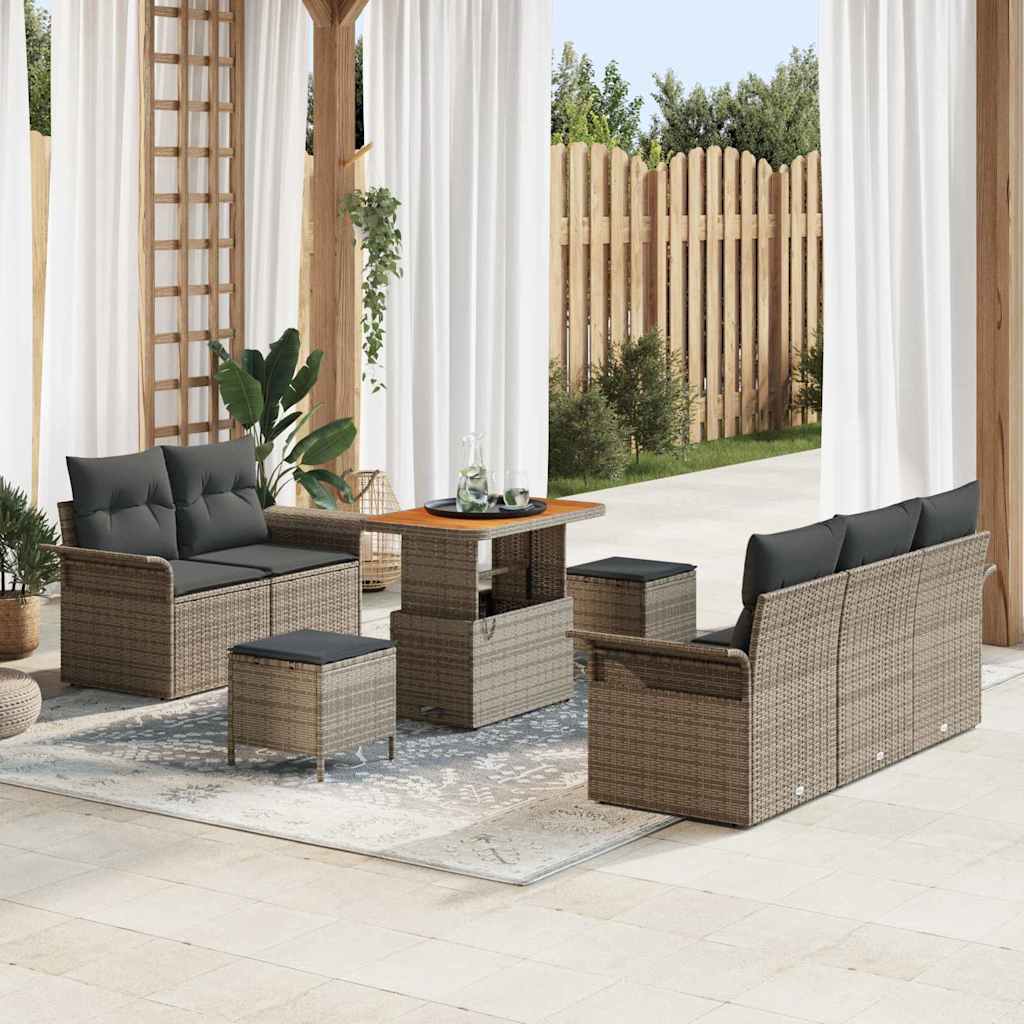 Ensemble de canapé de jardin avec coussin 8 pcs Gris polyrotin - XIOS