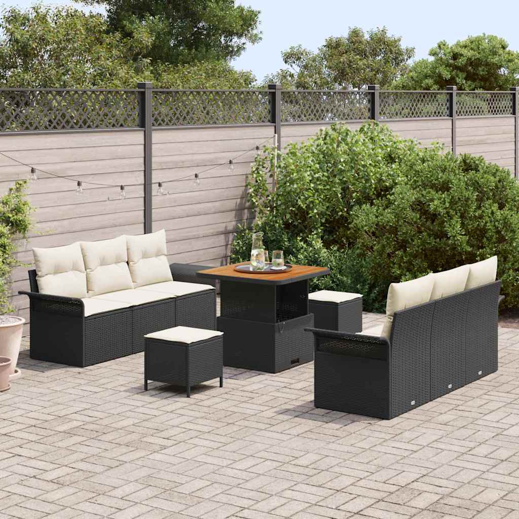 Ensemble de canapé de jardin avec coussin 9 pcs Noir polyrotin - XIOS