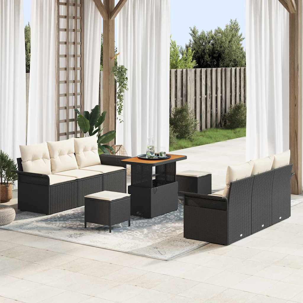 Ensemble de canapé de jardin avec coussin 9 pcs Noir polyrotin - XIOS