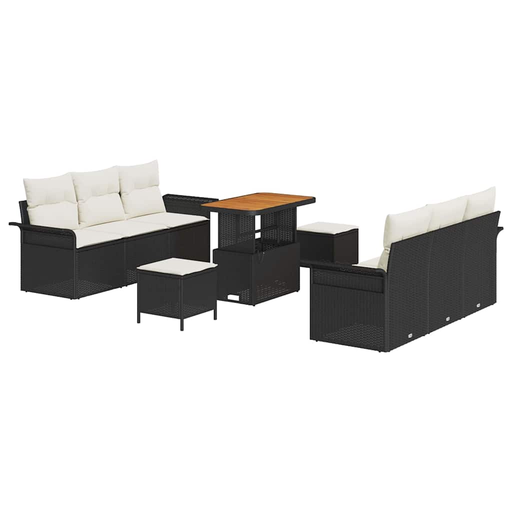 Ensemble de canapé de jardin avec coussin 9 pcs Noir polyrotin - XIOS