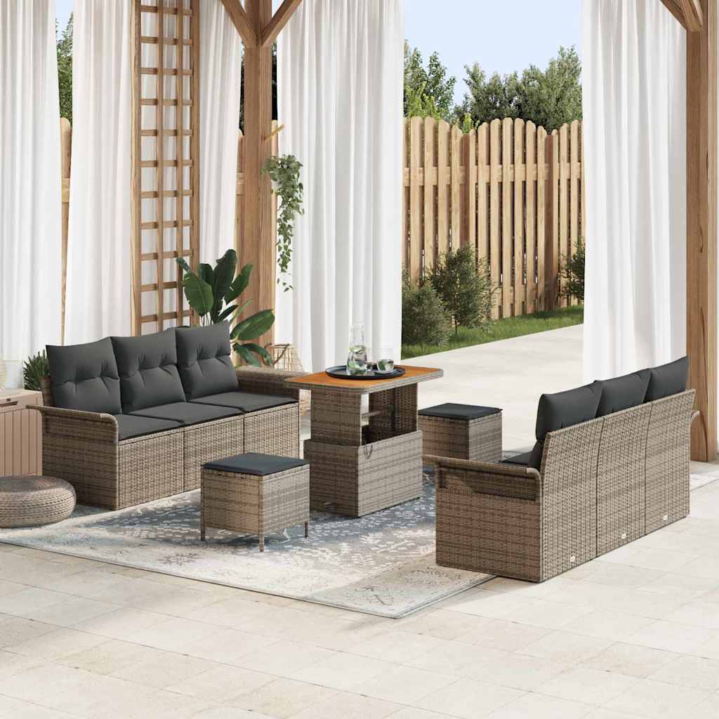 Ensemble de canapé de jardin avec coussin 9 pcs Gris polyrotin - XIOS