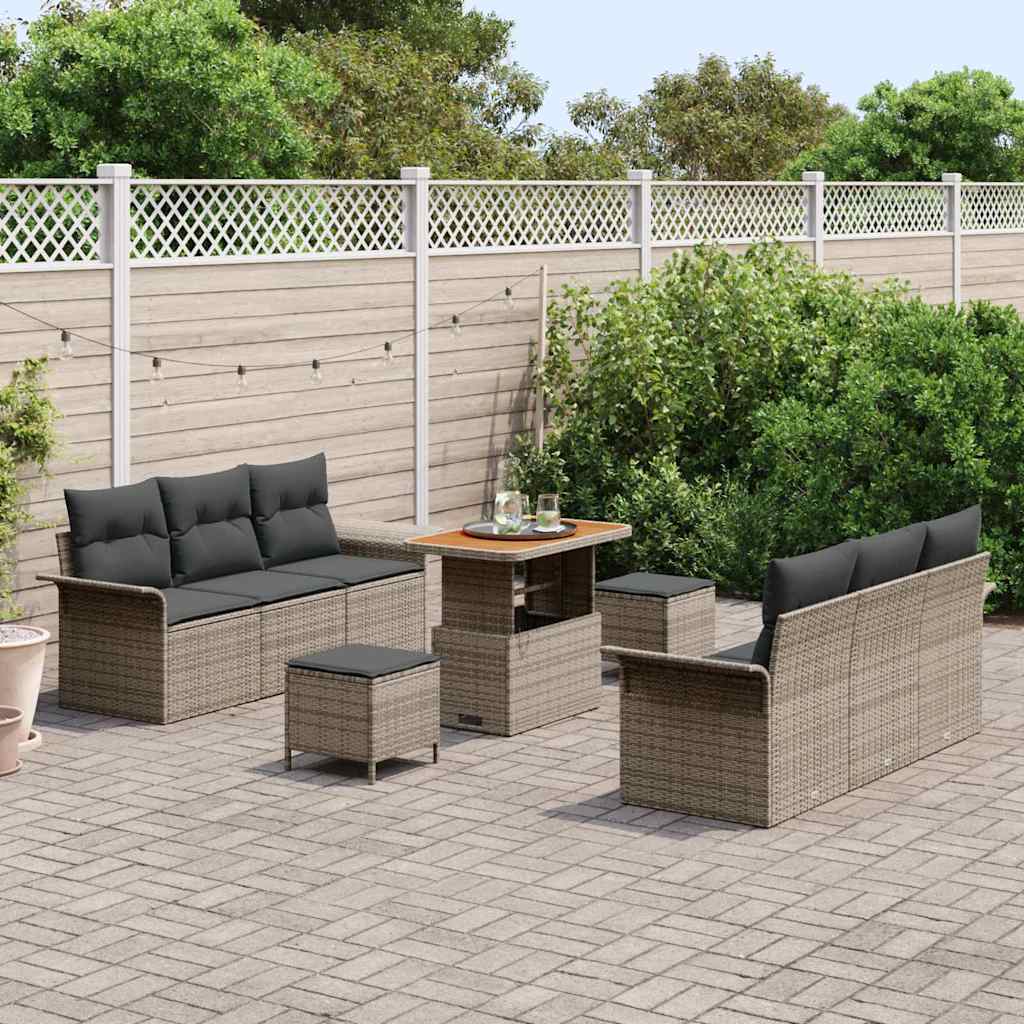 Ensemble de canapé de jardin avec coussin 9 pcs Gris polyrotin - XIOS