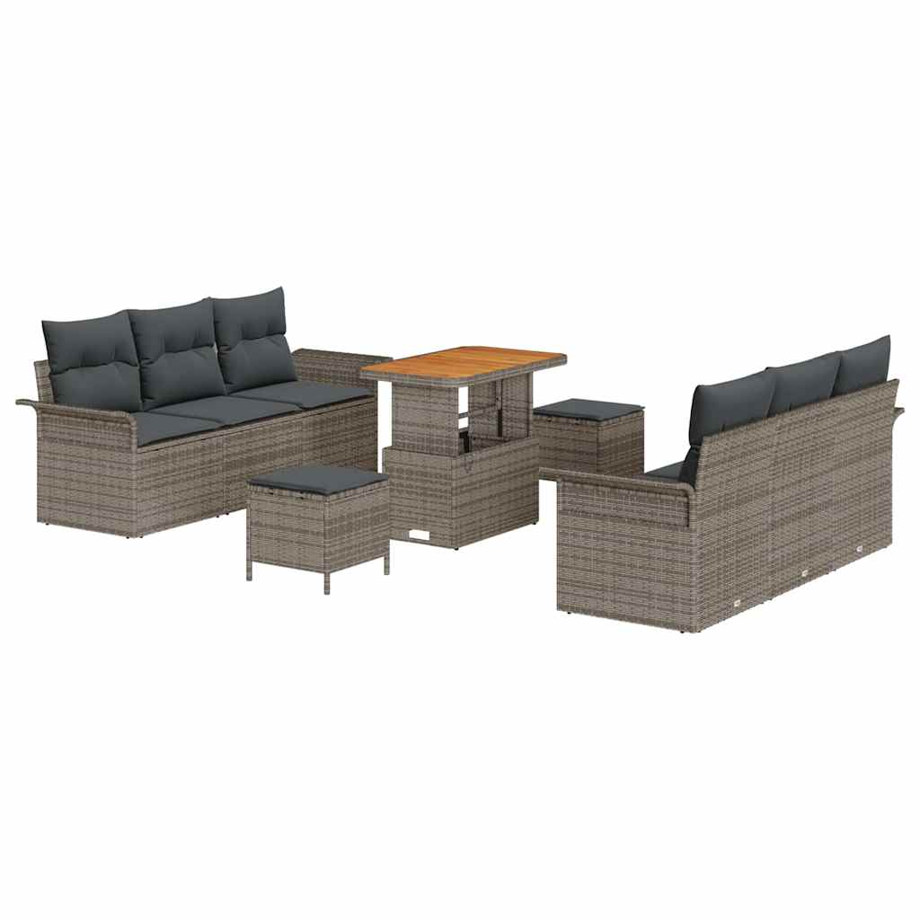 Ensemble de canapé de jardin avec coussin 9 pcs Gris polyrotin - XIOS