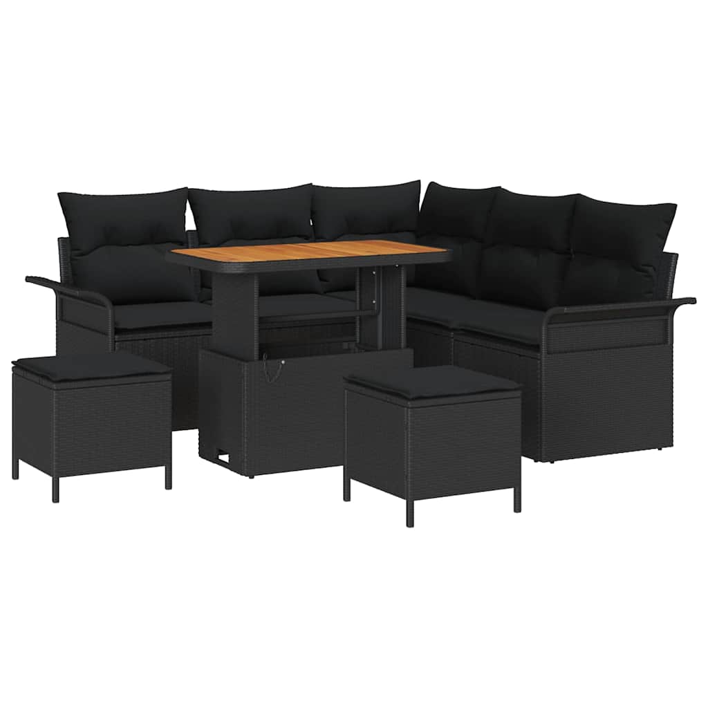Ensemble de canapé de jardin 8 pc Noir polyrotin