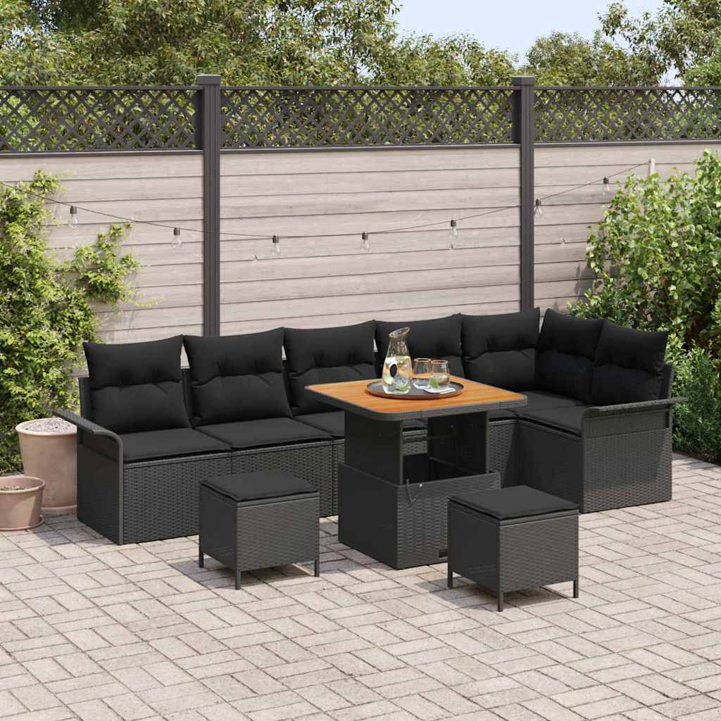 Ensemble de canapé de jardin avec coussin 9 pcs Noir polyrotin - XIOS