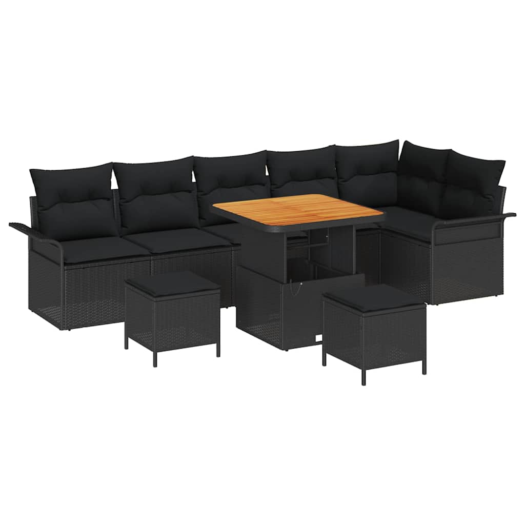 Ensemble de canapé de jardin avec coussin 9 pcs Noir polyrotin - XIOS