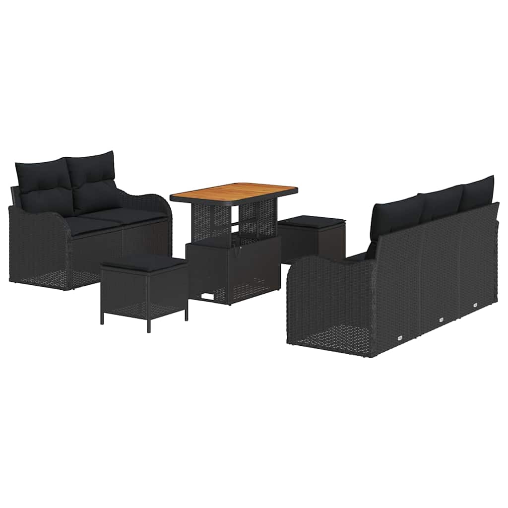 Ensemble de canapé de jardin 8 pc Noir polyrotin