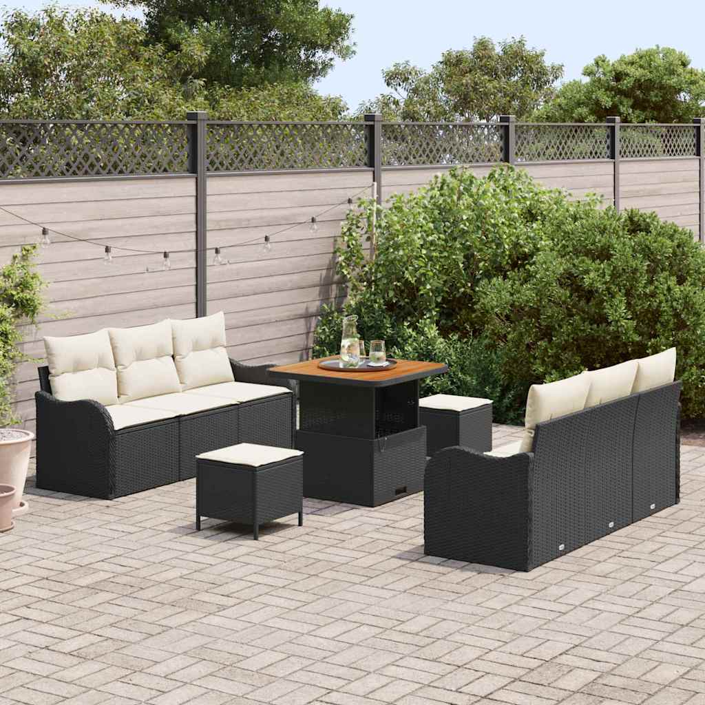 Ensemble de canapé de jardin avec coussin 9 pcs Noir polyrotin