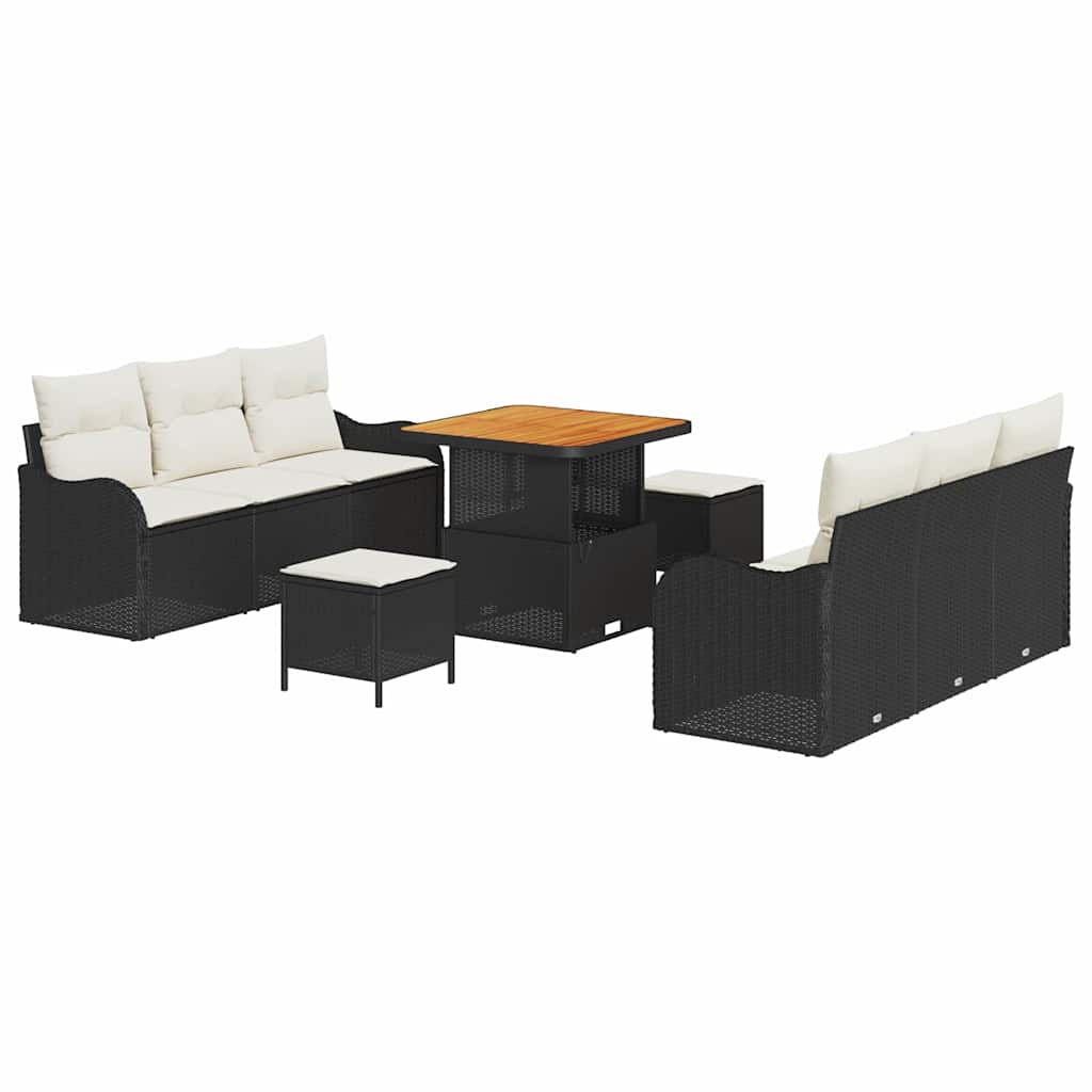 Ensemble de canapé de jardin avec coussin 9 pcs Noir polyrotin