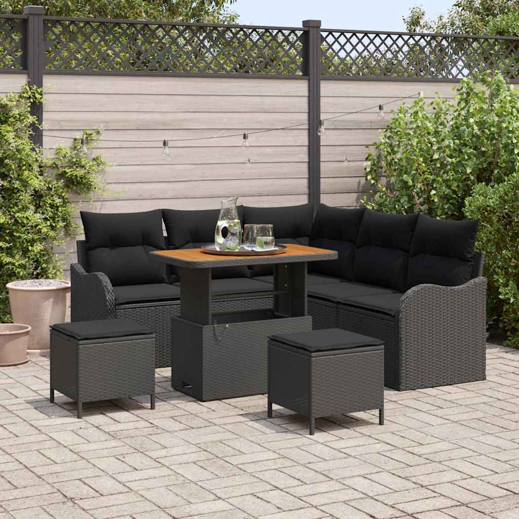 Ensemble de canapé de jardin 8 pc Noir polyrotin
