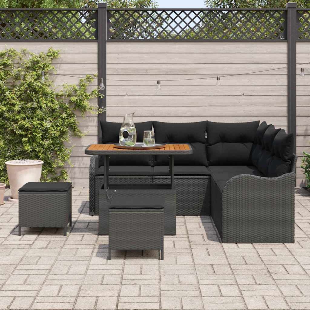 Ensemble de canapé de jardin 8 pc Noir polyrotin