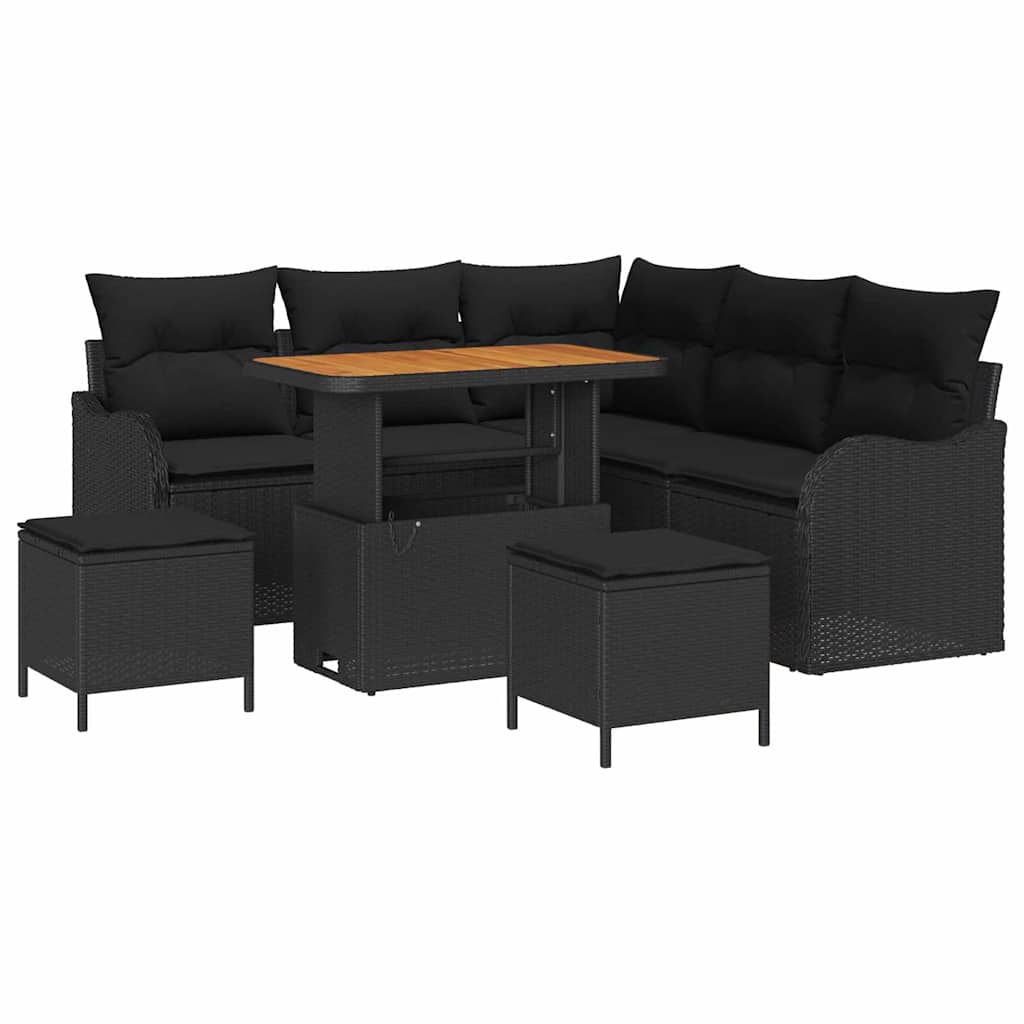 Ensemble de canapé de jardin 8 pc Noir polyrotin