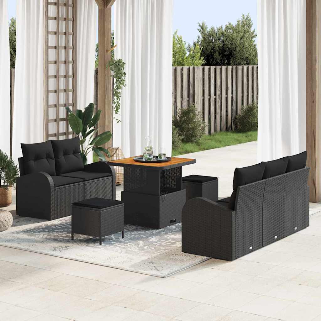 Ensemble de canapé de jardin 8 pc Noir polyrotin