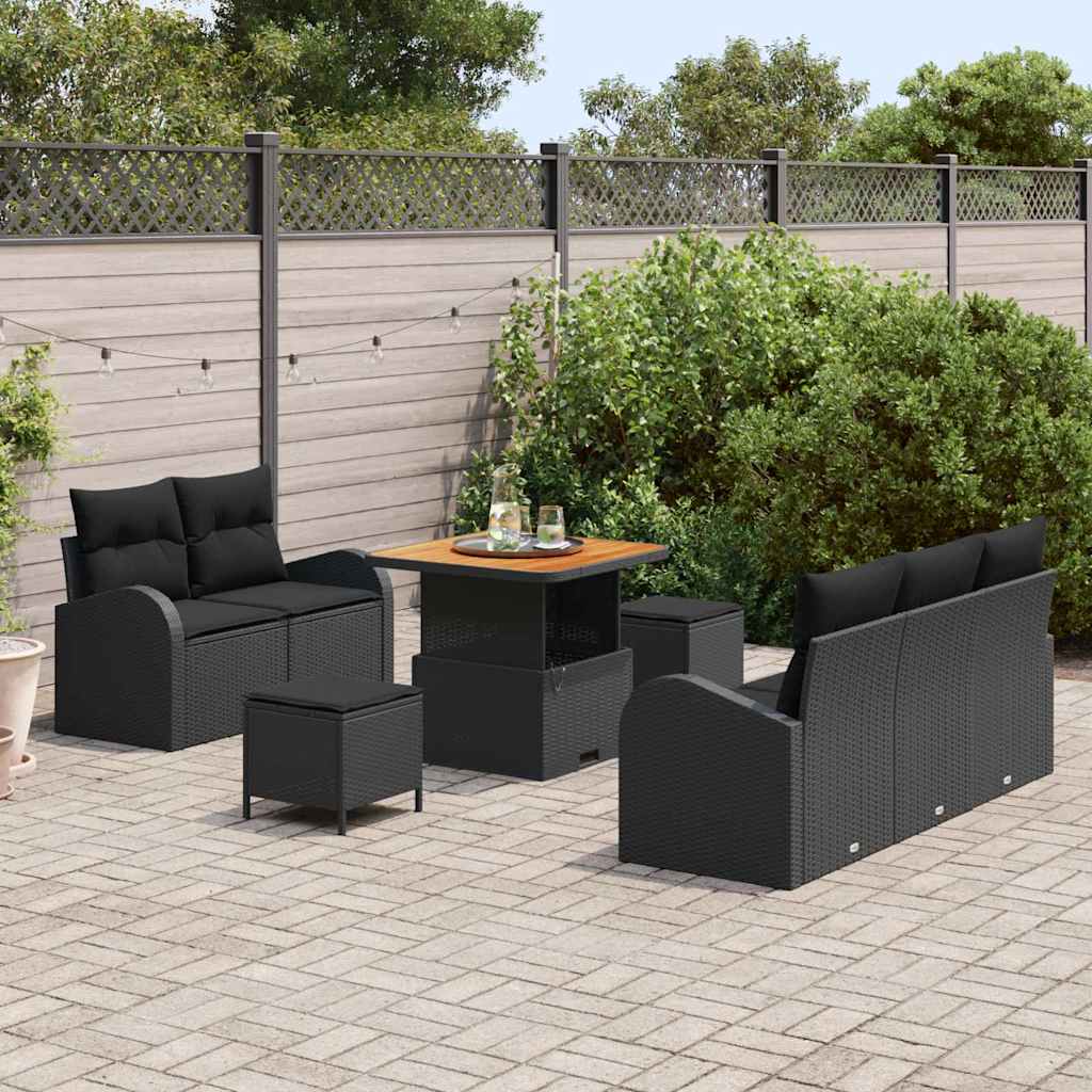 Ensemble de canapé de jardin 8 pc Noir polyrotin