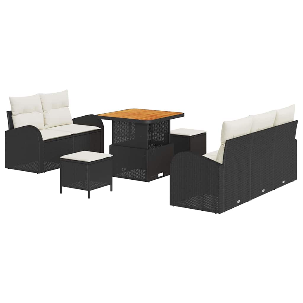 Ensemble de canapé de jardin avec coussin 8 pcs Noir polyrotin - XIOS