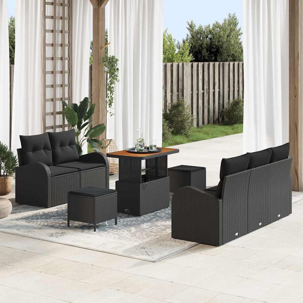 Ensemble de canapé de jardin 8 pc Noir polyrotin