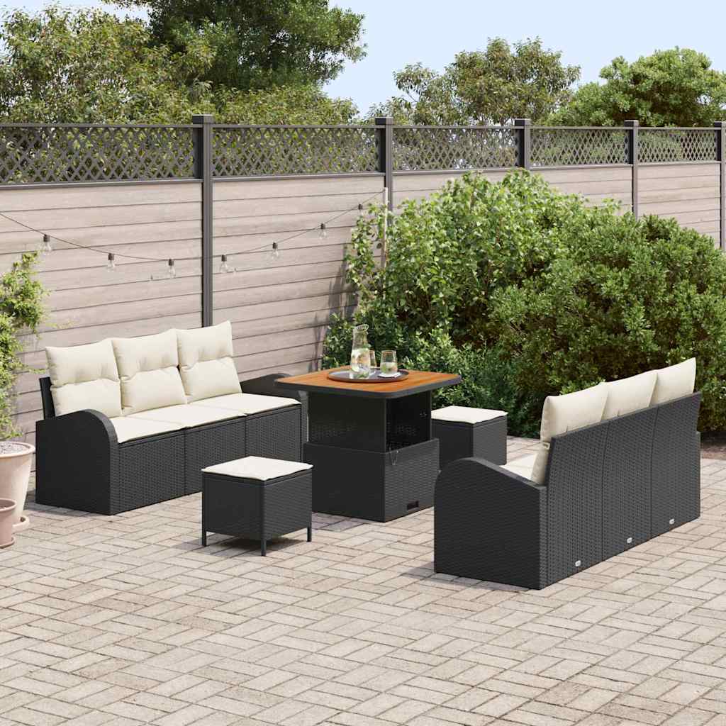 Ensemble de canapé de jardin avec coussin 9 pcs Noir polyrotin - XIOS